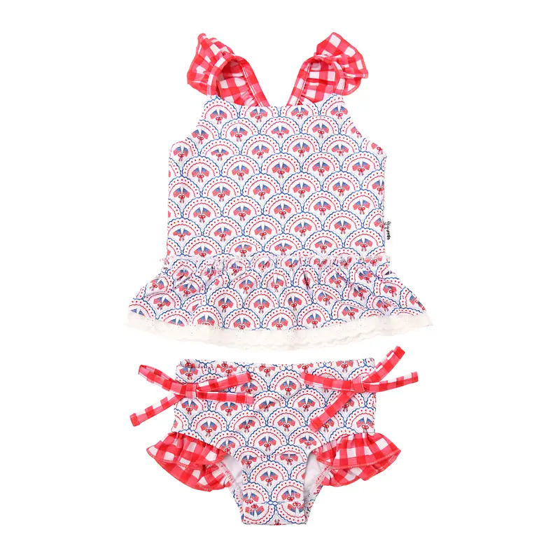 Remy RUFFLE TANK SWIM SET - Soft Stretchy UPF 50+ Protection for Kids 3-6m to 8/78 - Peplum Fit with Delicate Trim & Full Coverage Bottoms