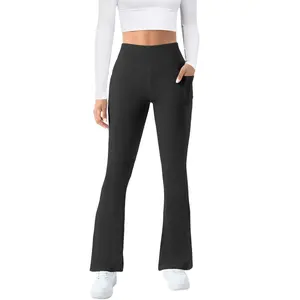 【L-5XL】Imily Bela Curve 1pc Women Plus Size Flare Yoga Pants, Slimming High Waist Workout Leggings With Pockets