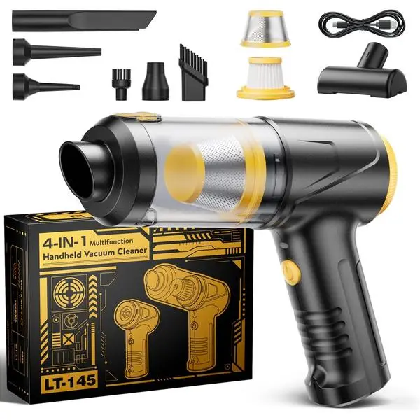 Handheld Vacuum Cleaner, 21000Pa Cordless 4-in-1 Mini Car Vacuum | Cordless Vacuum with LED Lights, Built-in Brushless Motor, Type-C Charging, Portable Design for Cars, Office Desks, Keyboards