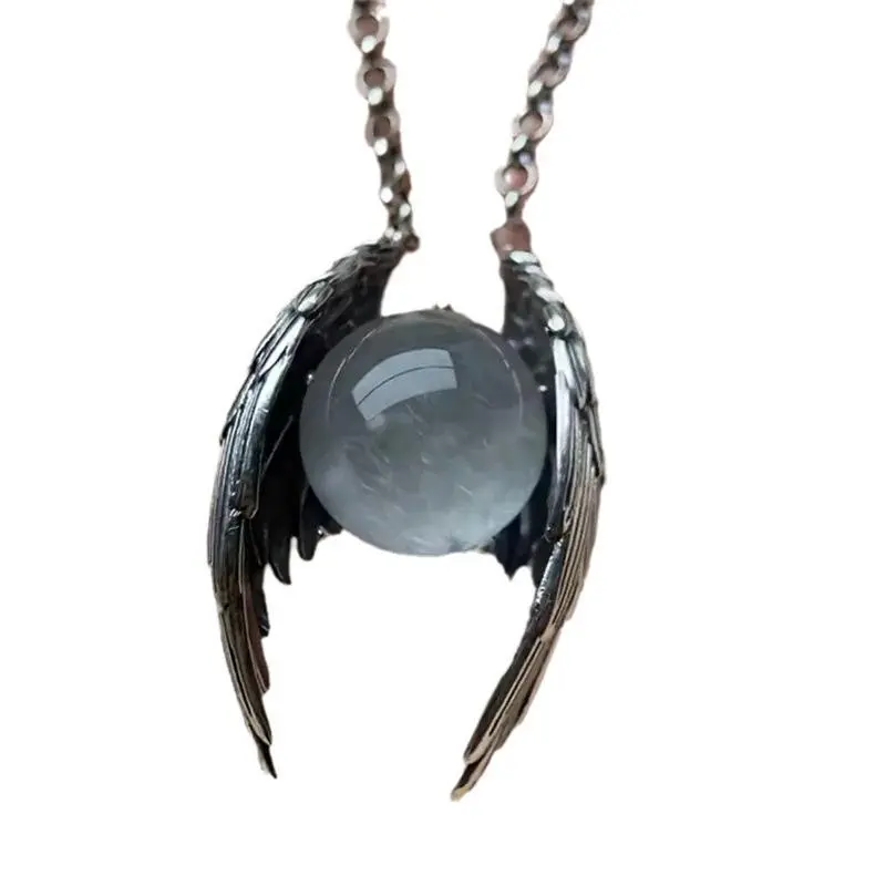 All Gender Wing Ghost Pendant Necklace, Vintage Silver Plated Alloy Chain With Crystal Inlay, Unique Retro European American Jewelry for Daily Matching And Party Outfit