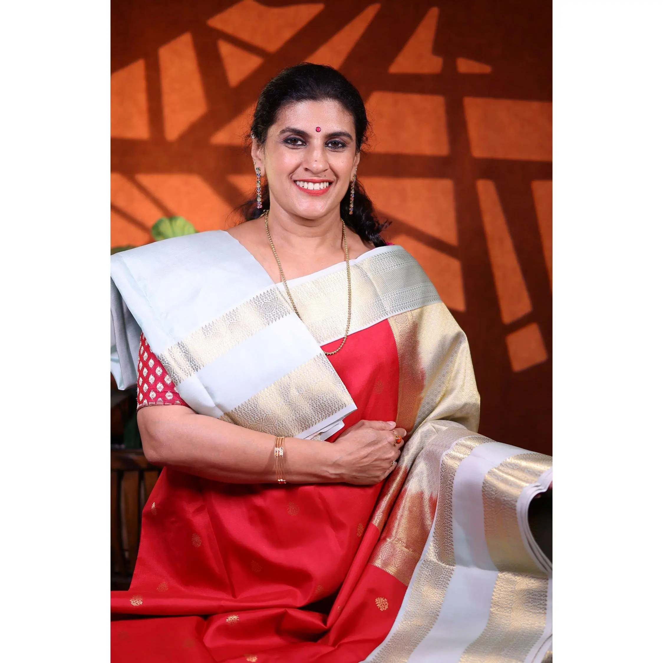 Pure Silk Saree - Tomato Red Color with Pastel Zari Border