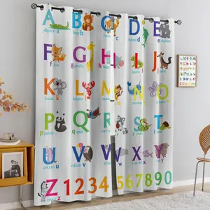 Children's cartoon animal pattern semi blackout curtain, insulated children's room window decoration, 2-piece set of semi transparent polyester fabric, Home Decoration Curtain