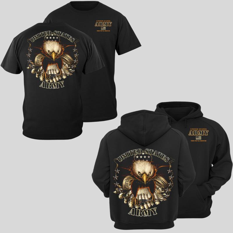 Men’s Military Round Neck Short-Sleeve Cotton Graphic T-Shirt – Casual Menswear Top, Unisex Streetwear Clothes, Bald Eagle & Barbed Wire Design Hoodie Alternative for Everyday Wear