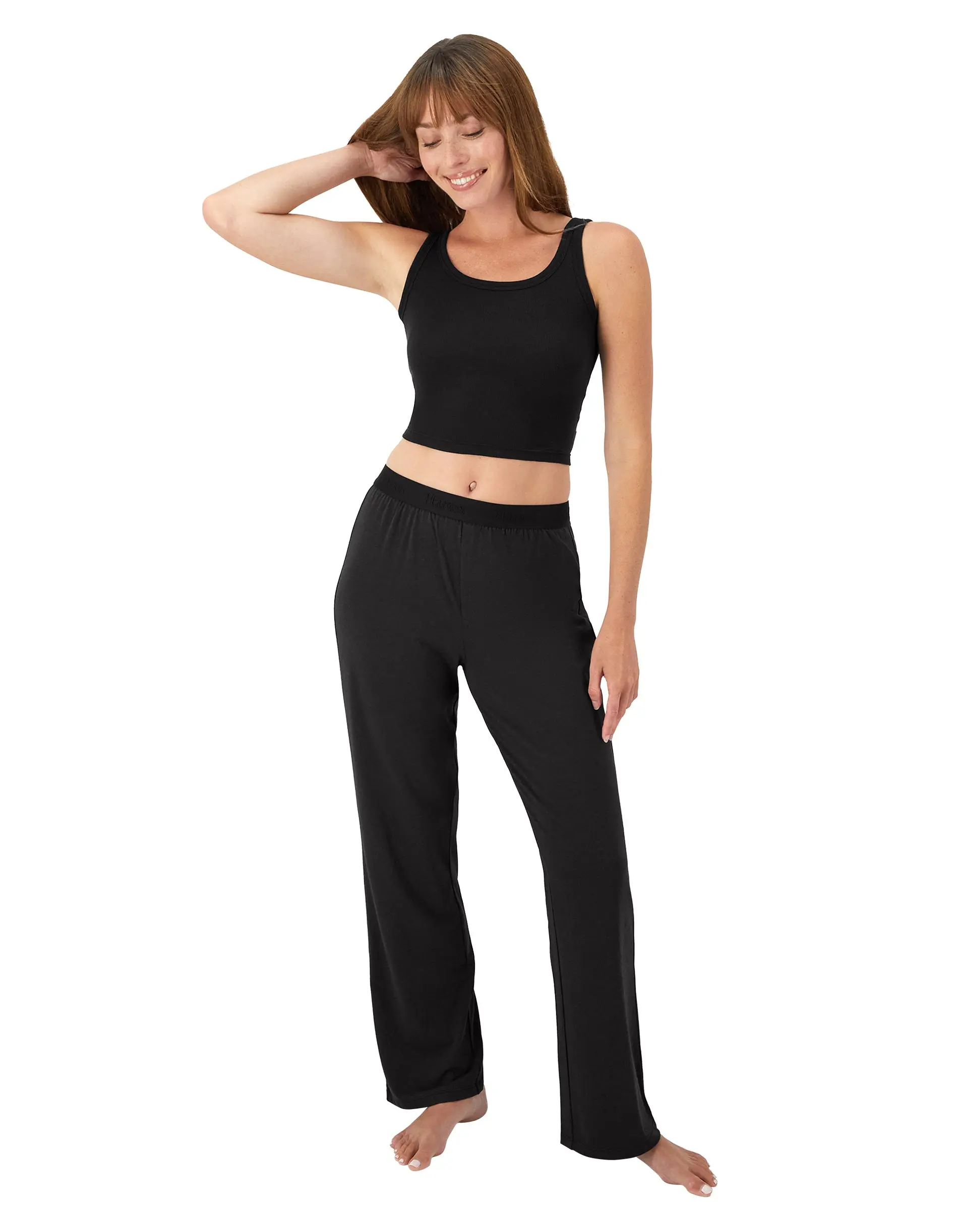 Hanes Comfywear Women's Loungewear Set, 2-Piece SuperSoft Rib Crop Tank & Lounge Pant Hanes Comfywear Women's Loungewear Set, 2-Piece SuperSoft Rib Crop Tank & Lounge Pant
