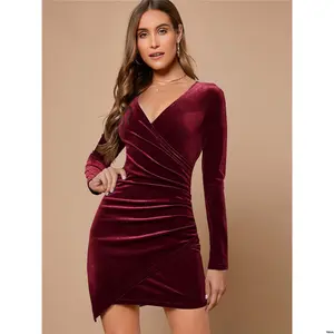 Dress Ruched Front tiktok BAE Wrap Detail Velvet