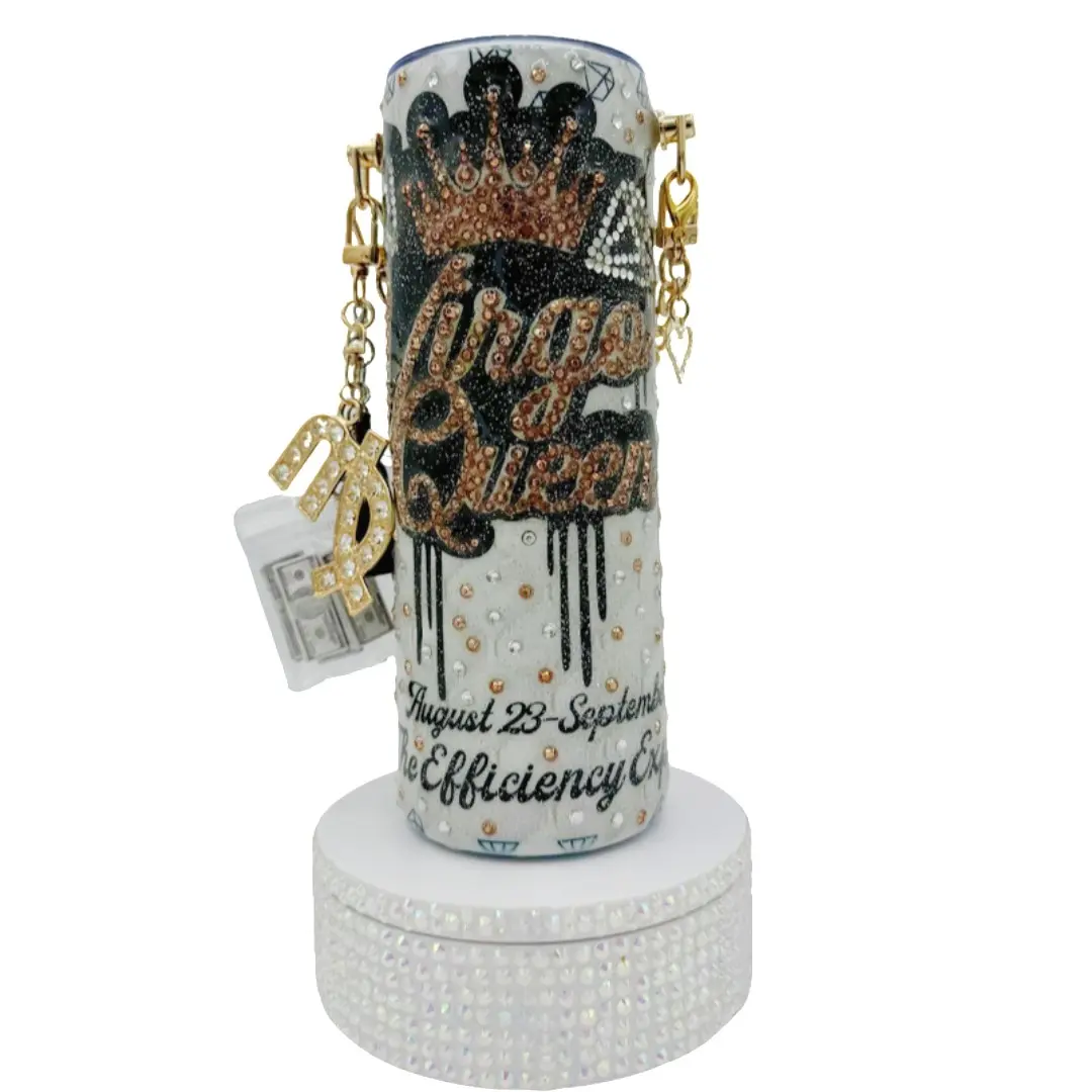 Unique Handmade Virgo Zodiac Sign Rhinestone Tumbler with Caring  Chain - Stylish Drinkware Cup