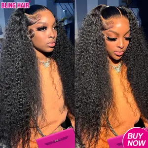 Bling Hair Kinky Curly 13x6 13x4 Lace Front Wigs Human Hair 180% Density Curly Human Hair Wig for Women Natural Black HD Transparent Lace Frontal Wigs Human Hair Pre Plucked with Baby Hair