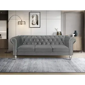 Favorer Emma Velvet Rolled Arm Sofa Favorer Emma Velvet Rolled Arm Sofa