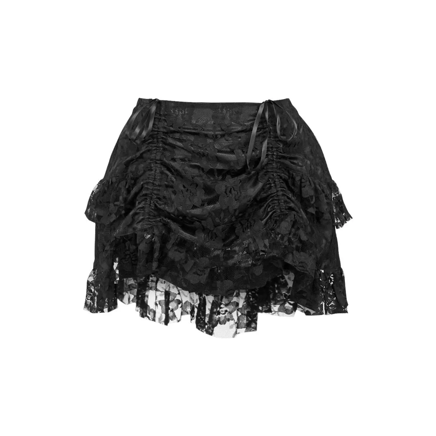 Black Lace Ruched Bustle Skirt