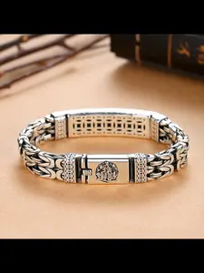 New Trendy Dual Chain Bracelet, Ethnic Pattern, Copper Material, Casual Style, All Seasons, Men's Retro Hand Chain