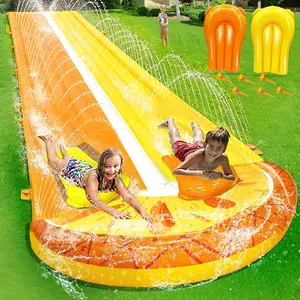 Pineapple Lawn Water Slides with 2 Bodyboards for Kids Adults, Heavy Duty Water Toys Sprinkler 2 Race Lane Backyard Outdoor Summer Beach Swimming Pool Water Game Party, 20 x 5.6 ft