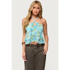 Dragon Lily Layered Chiffon Halter Top