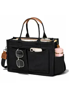 1pc Canvas Tote Bag for Women, Large Capacity Multi-Pocket Work Bag with Zipper, Crossbody/Shoulder/Handbag, Versatile Organizer for Travel, Office, Nurse, Teacher Use, Perfect Mother’s Day Gift for Mom, Friends, Daughter, and Family