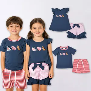 Toddler Farm Animal Matching Outfits for Boys & Girls, Cute Cow Pig Horse Print Kids Summer Short Sets, Soft Cotton Sibling Matching Clothes