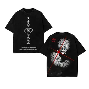 Retro Heavy Gojo Satoru Red Technique Ver.3 THE HONORED ONE Jujutsu Kaisen Anime Double Printed Vintage Washed Tee Unisex Oversize Anime Manga Washed Heavyweight Cotton T-shirt
