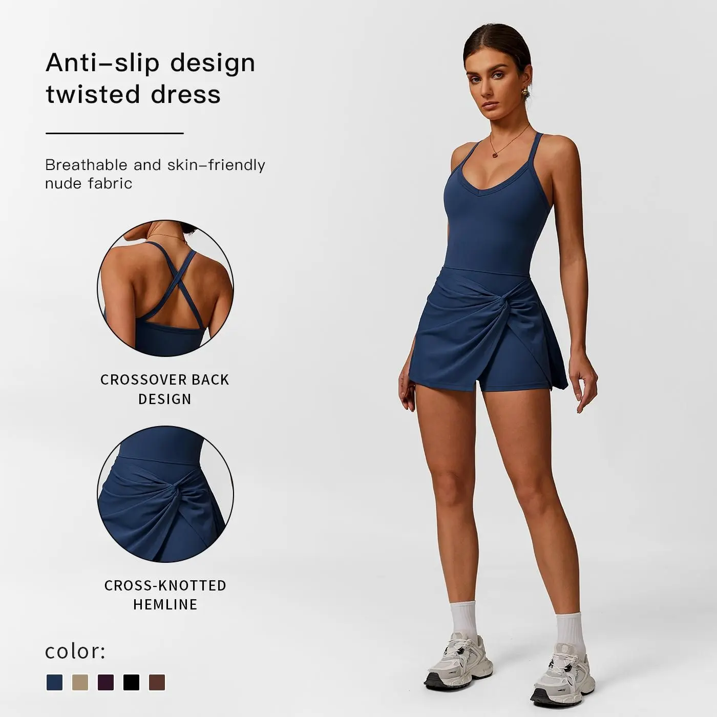Women's Activewear Dress, Sleeveless Nylon-Spandex Romper with Built-in Shorts for Tennis and Workout, Machine Washable, Yoga Active Dress,travel essentials,camping essentials, Female