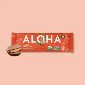 ALOHA - Peanut Butter Cup - Protein Bars - 12-count - 14g of plant-based protein - 5g of sugar