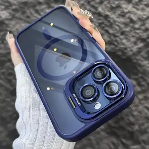 MagSafe Magnetic Acrylic Hard Clear Case for iPhone 17 16 15 Pro Max 17 Air Plus 14 13 12  Camera Lens Protector with built-in Ring Kickstand, Military Grade Shockproof Phone Cover