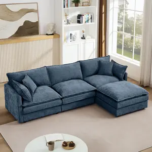Modern Blue L-Shaped Sectional Sofa 102" Couch for Living Room with Movable Ottomans &  Pillows Plush Comfort for Family Gatherings