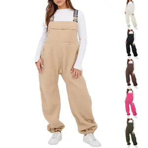 Tanming Womens Fleece Overalls 2025 Warm Winter Casual Loose Jumpsuits Sherpa Bib Overalls Fuzzy Ski Pants with Pockets