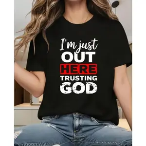 Men's Christian Religious Round Neck Short-Sleeve Casual Top - "I'm Just Out Here Trusting God" Eastern Natives Tee, TikTok Shop Summer Outfit, Easter Gift