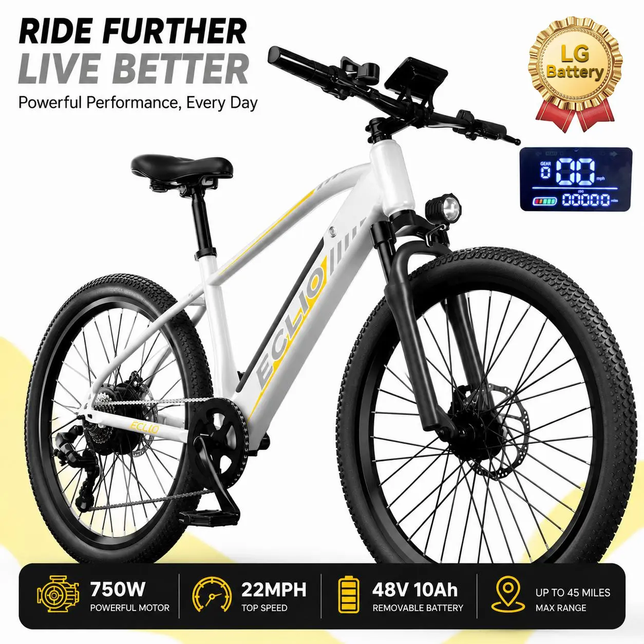 ECLIO M5| Peak Motor 750W Top Speed 22 mph Max Range 60 miles 26'' Electric Bike |UL CERTIFIED| 1-Year Warranty | High-Carbon Steel Lightweight | Removable Battery | Dual Power Brakes All-Terrain  Fat Off-Road Tire| 30-Day Free Return , Dual Disc Brakes