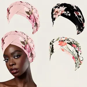 3 Pack Women's Stylish Floral Print Headwear Turban Hat Set - Soft Breathable & Versatile for Daily Wear, Sleeping, & All Hair Types - Fashionable & Comfortable Christmas Gift