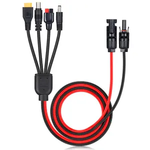 1M 12AWG 4-in-1 Solar Panel Connector XT60/ Bipolar Link Wire /DC5521/DC7909, Solar Panel Extension Cable Splitter, Power Cord