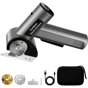 [LED Display] [5 Speed Adjustable] Cordless Electric , Type-C Rechargeable Cardboard Box  Tool with 2 , Light  Rotary  for Thin Carpet Fabric Leather (Gray)