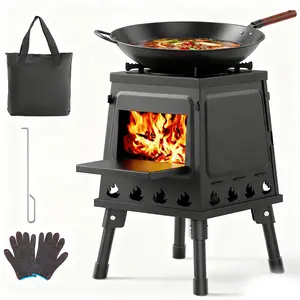 GEEKHOM Wood Burning Camp Stove, Portable Camping Wood Stove for Backpacking, Charcoal Camping Stove with Handle and Carry Bag for Outdoor, Cooking, BBQ, RV, Survival, Black