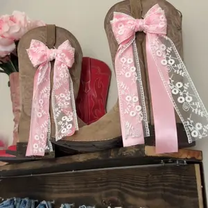 Handmade Custom Pink Lace Boot Bows – Western Coquette, Nashville Outfit, Bridal Bachelorette