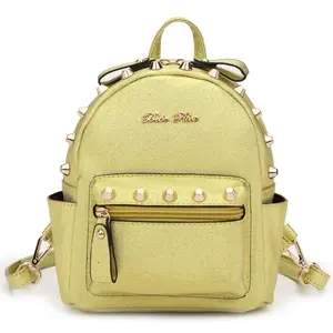 212 MAIN Multi-Carry Metallic Fashion Mini Backpack, Hearty Trendy Design, Studs Detail, Detachable Shoulder Straps, Gold Car Interior Decoration Accessory