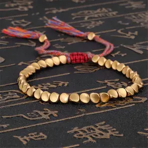 Handmade Copper Bead Bracelet – Adjustable Braided Design with Colorful Thread Stylish Unisex Accessory for Everyday Wear Tibetan Mantra Charm Gift