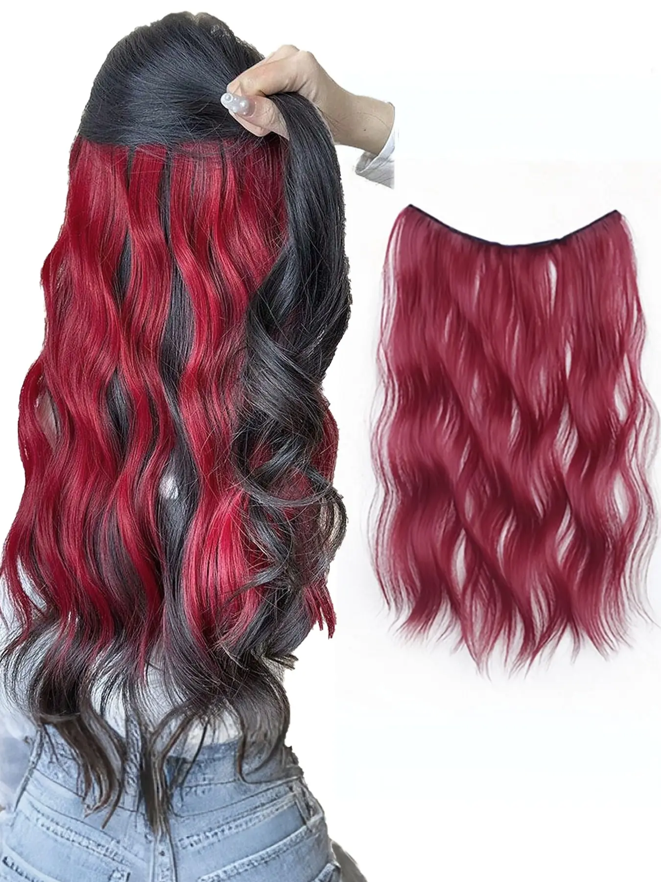 Multifunctional Invisible Wavy Clip-In Wig, Heat-Resistant Synthetic Fiber, 20 Inches, 4 Clips, Natural Look, Party, Halloween, Wedding, Synthetic Hair Wigs