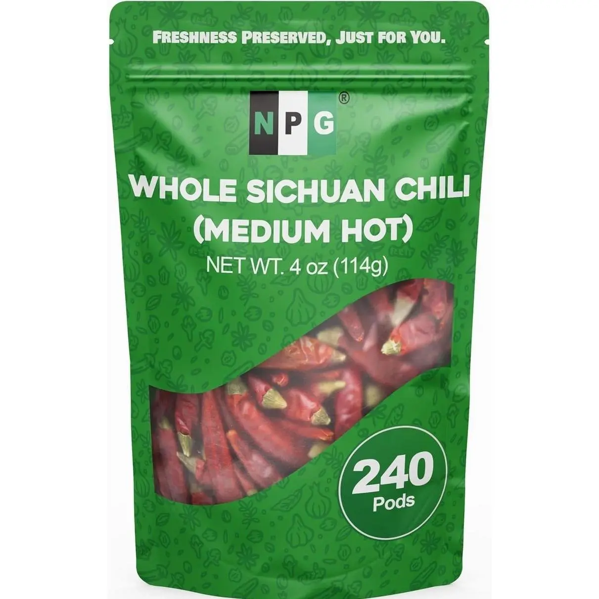 NPG Sichuan Red Chili Peppers 4 Ounces, Medium Hot, Premium Szechuan Dried Red Chilies for Chili Oil, Paste, and Sauce, Used in Mexican, Chinese, Thai Dishes