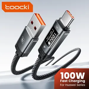 Toocki 100W USB Type C Cable 6A Super Fast Charging Cable for iPhone 17 16 15 Pro Max Samsung Huawei Xiaomi with OLED Digital Displaying USB-C Data Cable Wires