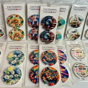 Beautiful Ceramic Car Cup Holder Coasters with A Finger Notch for Easy Removal - stocking stuffer, Christmas gift, birthday gift, mother day gift, Valentine’s Day gift