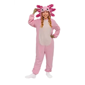 Kawaii Axolotl Onesie Pajamas for Adults - One-Piece Salamander Costume Sleepwear for Halloween & Cosplay Party