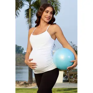 Attraco Women's Maternity Tank Tops Sport Tops with Built in Bra Seamless Y Back Side Ruched Pregnancy Tank Top White S