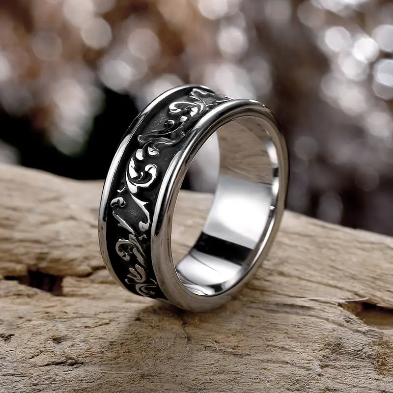 GTHIC Unisex No Tarnishing Stainless Steel Metal Ring - Bold-Subtle Vine Motif Band, Non Tarnish Jewelry for Female Daily Wear & Statement Look Accessories