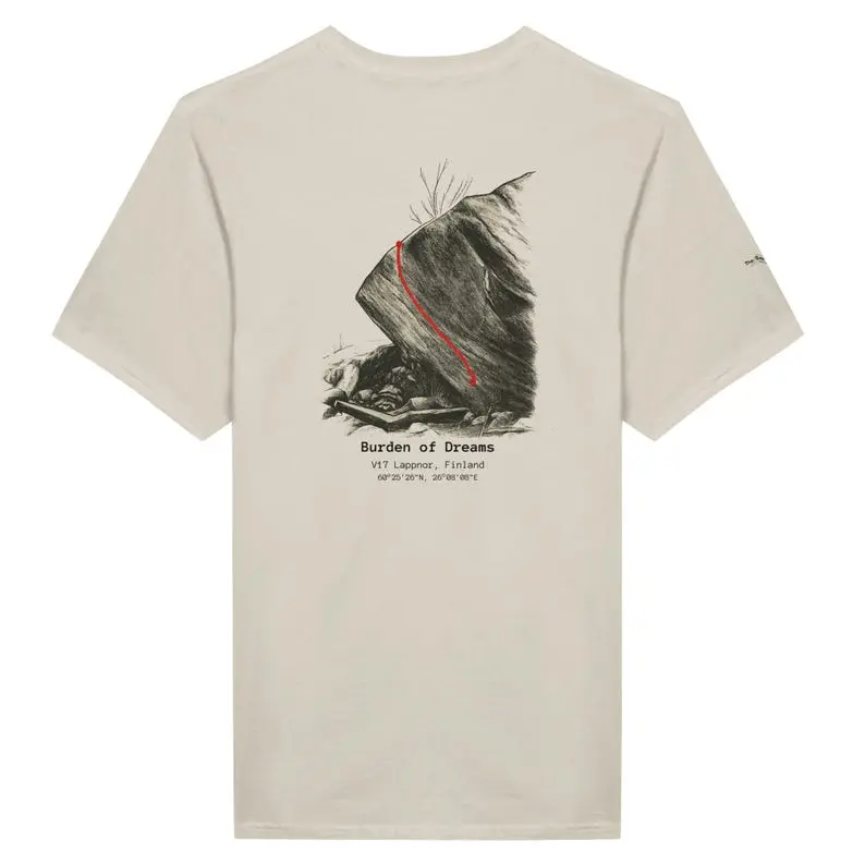 Burden of Dreams T-Shirt - Outdoor Bouldering and Climbing Tee - Classic Boulder as Minimal Line Art- For Crag Lovers