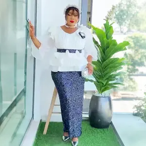 African Women Luxury Sequin Gown Plus Size Evening Dresses for Women Elegant Turkey Wedding Party Long Dress Ankara Ladies Clothing