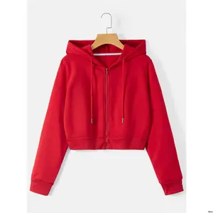 Sleeve Hoodie Thermal Zipper INAWLY Drawstring Long Tops