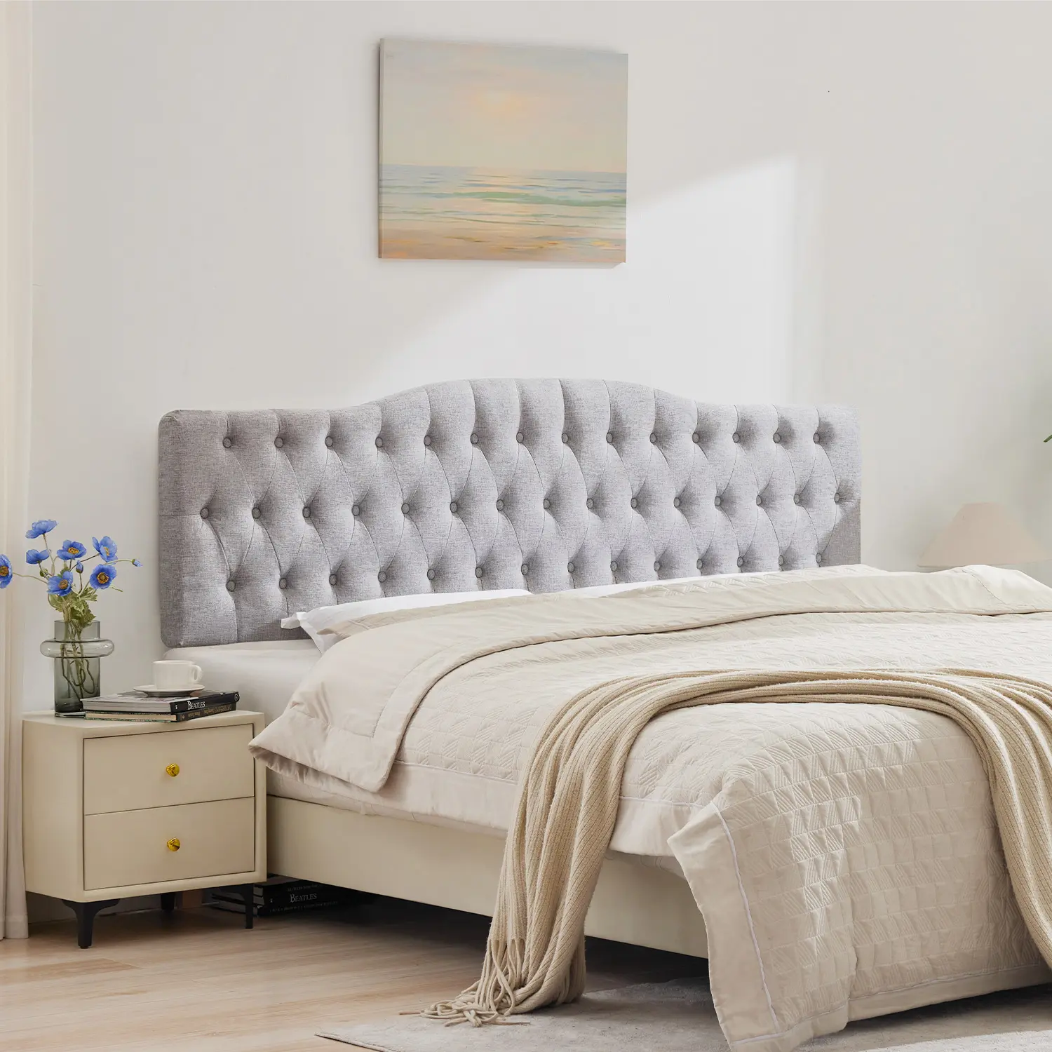 Tbfit Linen King Headboard – Furniture-Style, Ornate Diamond Tufted Upholstered Headboard Only, Adjustable Height, Solid Wood Legs, Furniture-Style Headboards, Ornate Tufted Headboards,dorm essentials,home decor
