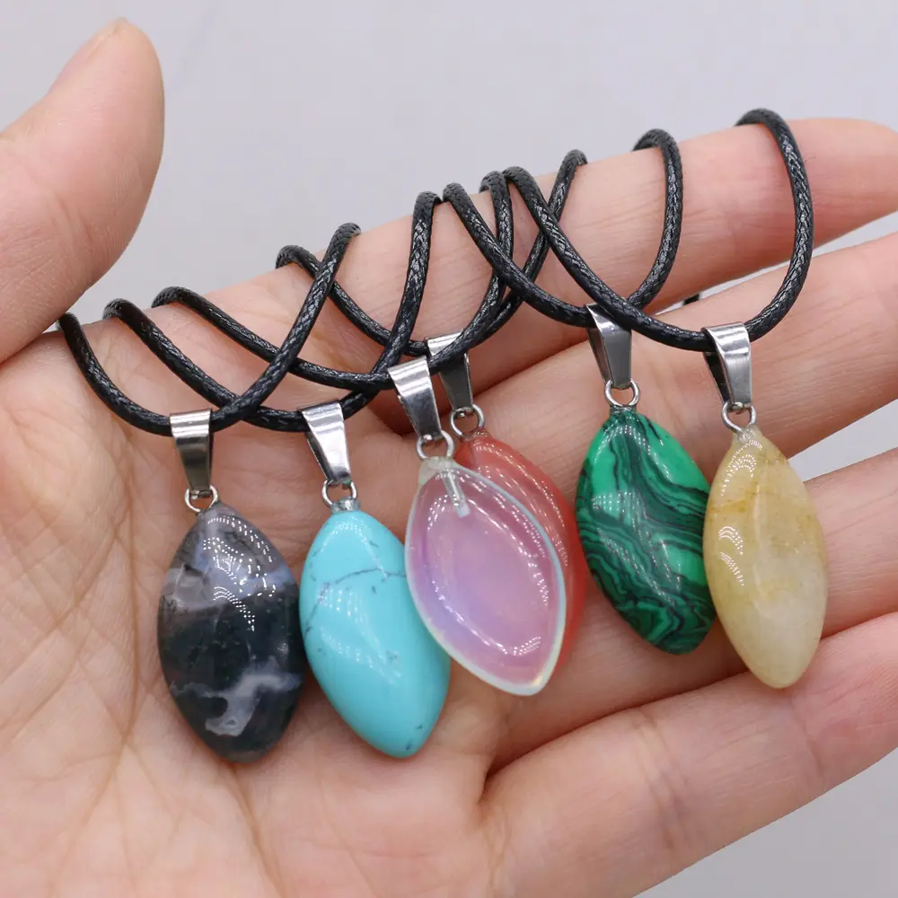 New Natural Opal-Topaz-Malachite Horse Eye Shape Pendant Necklace (13x28mm) - Men’s & Women’s Charm Jewelry Gift for Easter, Business, Christmas