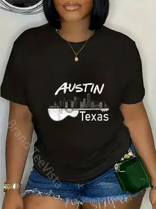 100% Cotton Unisex Austin Texas Souvenir Guitar Music Lover Men Austin T-Shirt