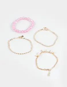 FULL TILT  Womens 3 Pack Stone/Bead/Butterfly Bracelets, Gold