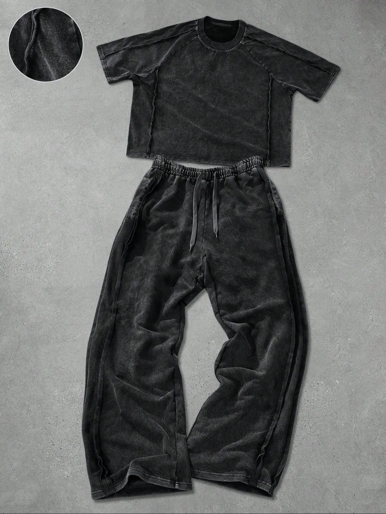 Men's Young Street Style Cotton Minimalist Hoodie & Sweatpants Set, Streetwear Tracksuit Set, Loose Knit Sportswear, Casual Fall&winter