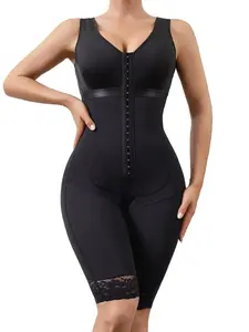 1 Count Women's Adjustable Hook Eye Closure Breathable Comfortable Full Body Shaper, Tummy Control Butt Lift Bodysuit, Fajas, Colombia Shapewear, High Compression Lace Trim Mid Thigh Jumpsuit, High Waisted Shaper, Ideal for Daily Wear & Formal Occasions