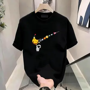Men's fashion cotton graphic T-shirt featuring space planet elements, breathable and comfortable, machine washable, unisex design, perfect for summer casual wear.